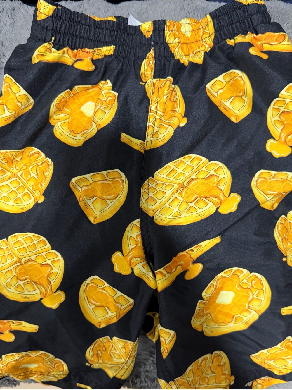 Youth Nike Black Swim Shorts with Yellow Waffle Print
